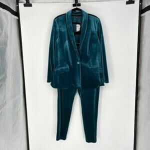 NWT INC Women's Teal Velvet Collared Jacket and Leggings - XL - Holiday - Suit